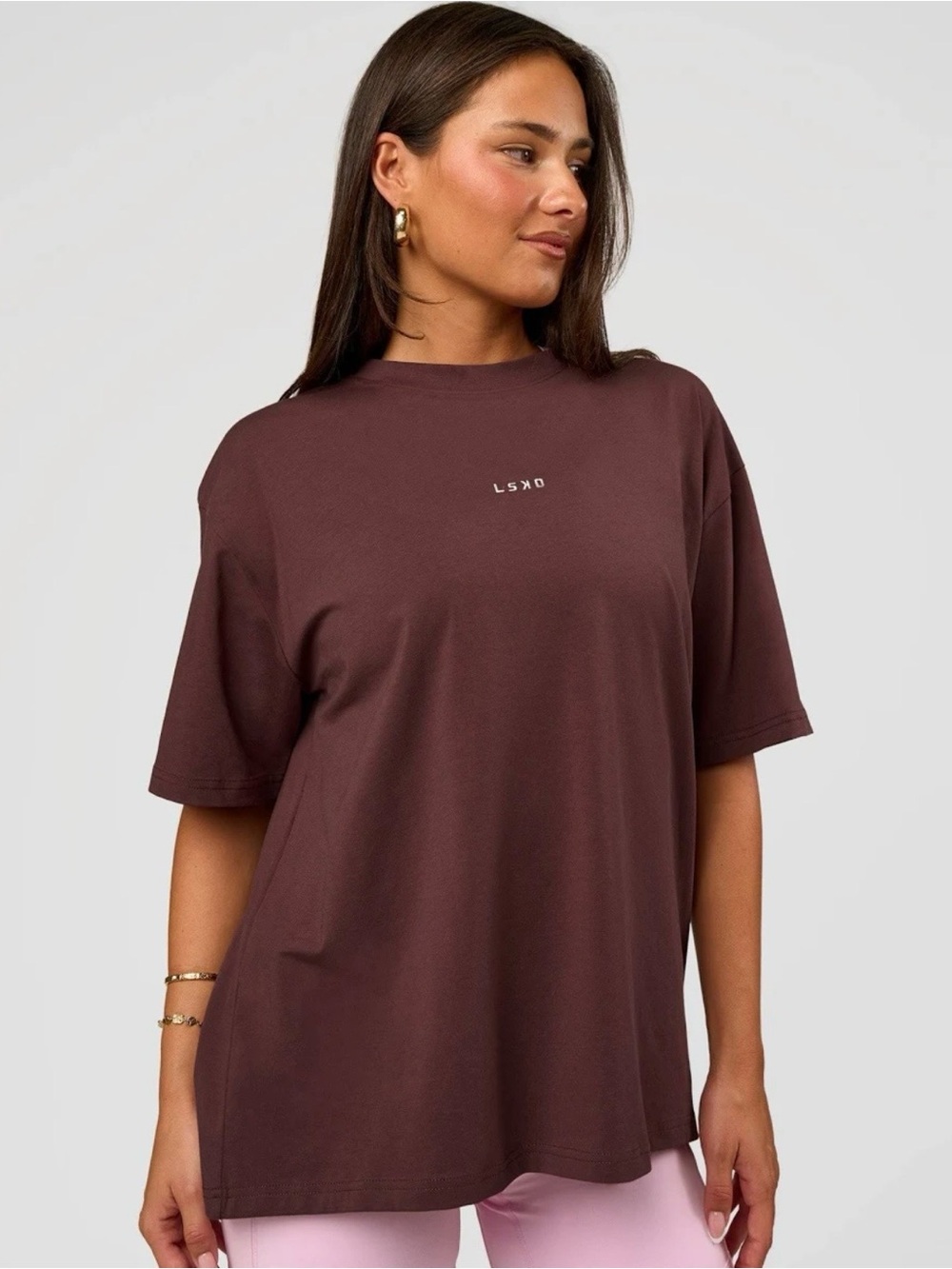LSKD Go-To FLXCotton Oversized Tee In Cocoa
Powder/White Size Small NWT - Picture 2 of 7